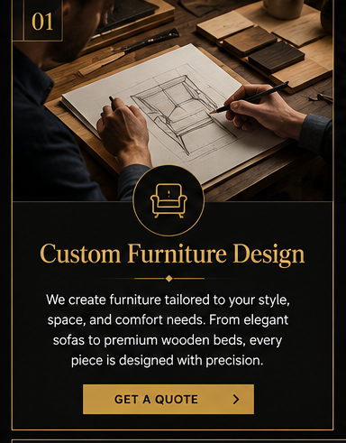 Designer sketching a custom wooden furniture concept on paper with premium wood samples for WoodAura.